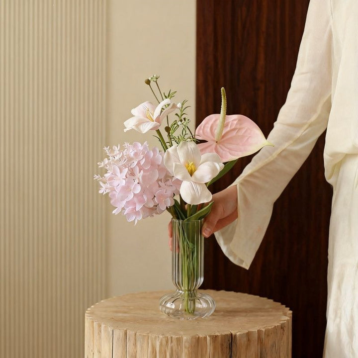 Lifelike Floral Arrangement in Elegant Glass Vase
