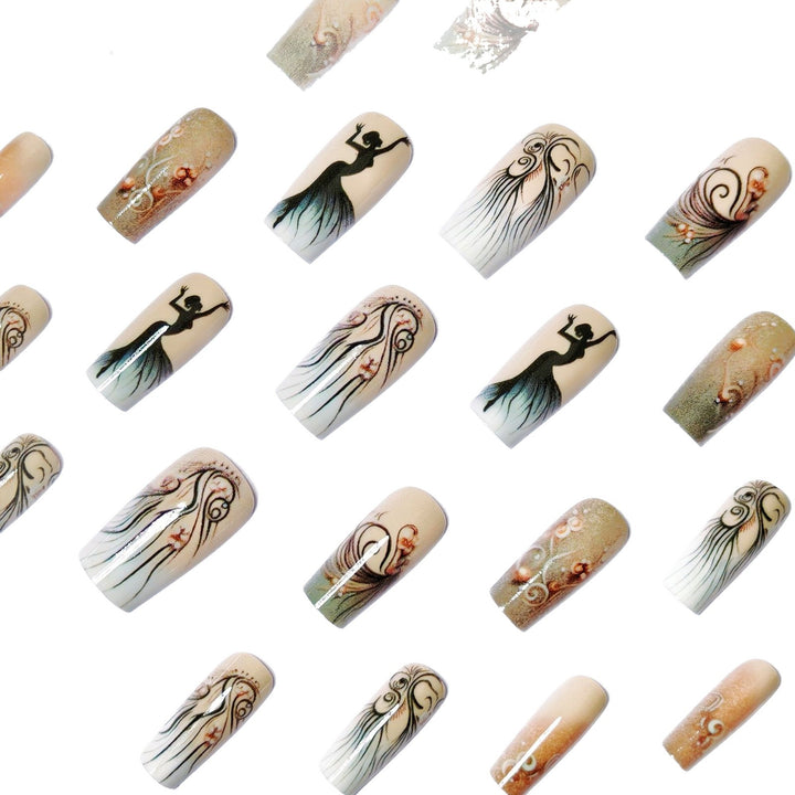 Artificial nails with elegant silhouette and floral accents Kalsten