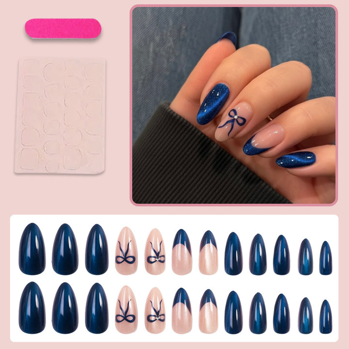 Artificial Nail Set with Elegant Bow and Glitter Accents Kalsten