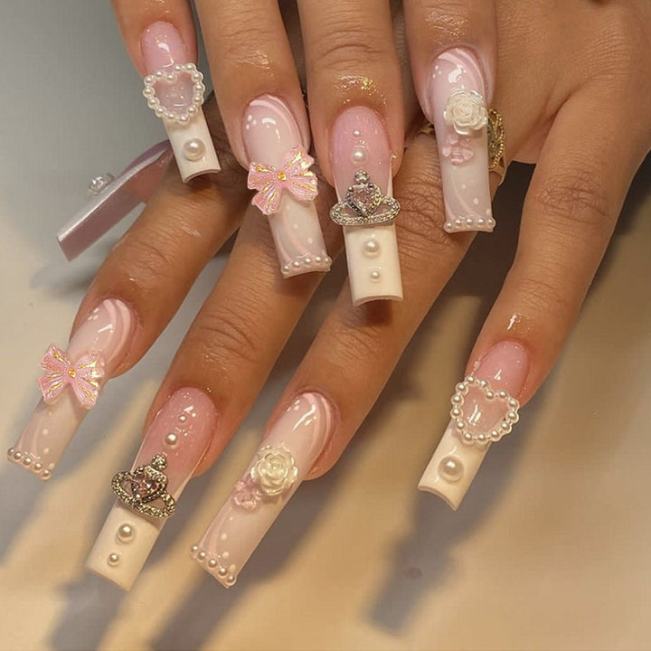 Artificial nail set with glamorous pearl and glitter elements Kalsten