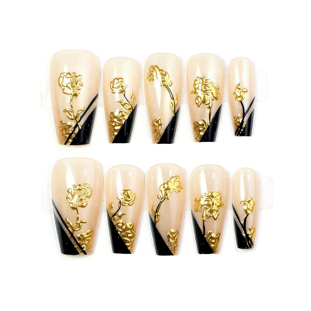 Decorative Press-On Nail Art Set with Elegant Floral Design Kalsten