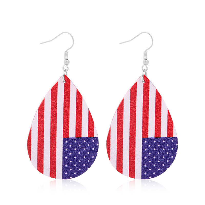 Women's lightweight drop earrings with stars-and-stripes design made of vegan leather Kalsten