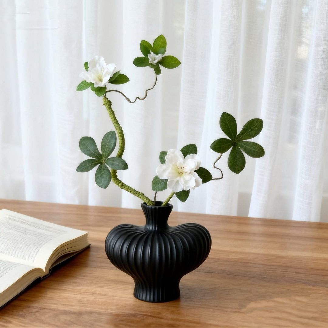Decorative Ribbed Ceramic Vase for Indoor Decor