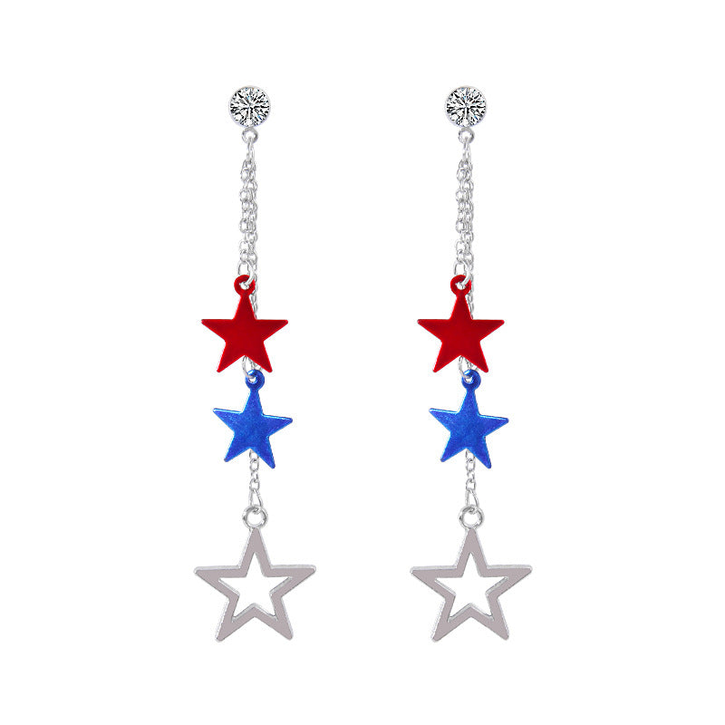 Women's star-shaped enamel earrings with USA flag motif and gold-plated fish Kalsten