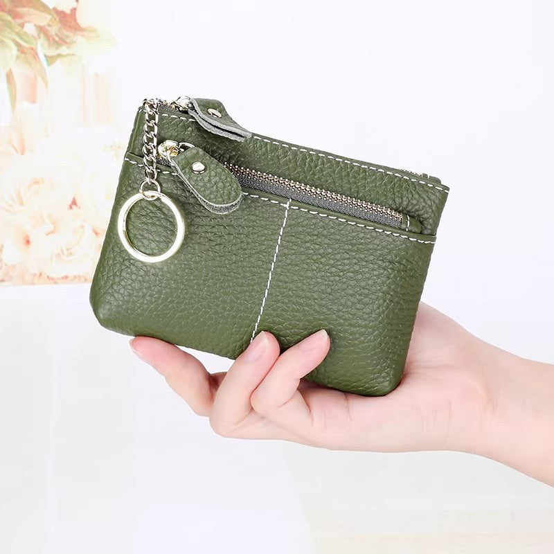 Premium Double Zip Leather Coin Pouch