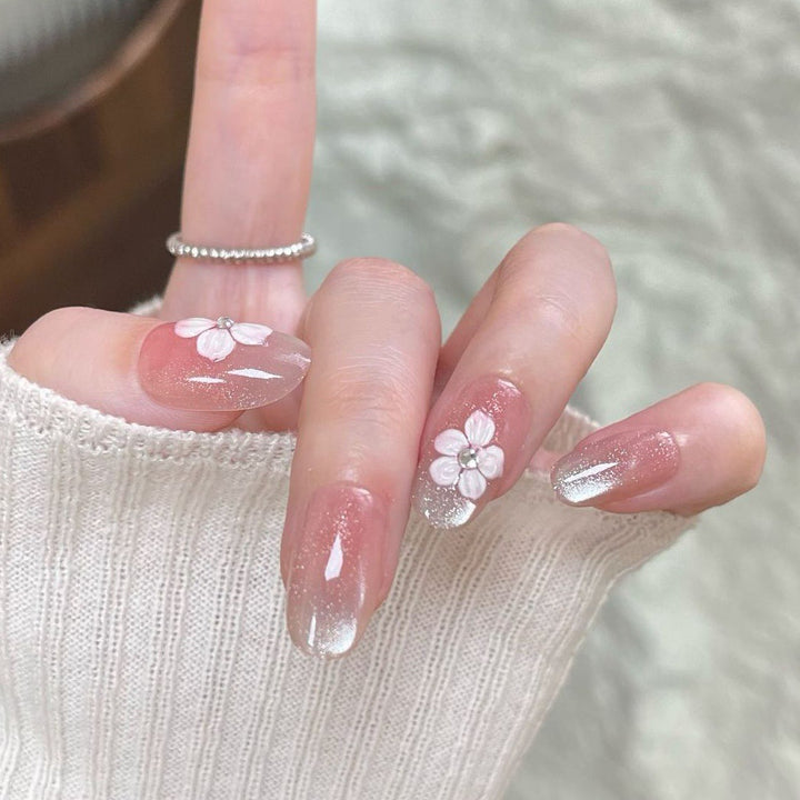 Decorative Press-On Nail Extensions with Floral Design Kalsten