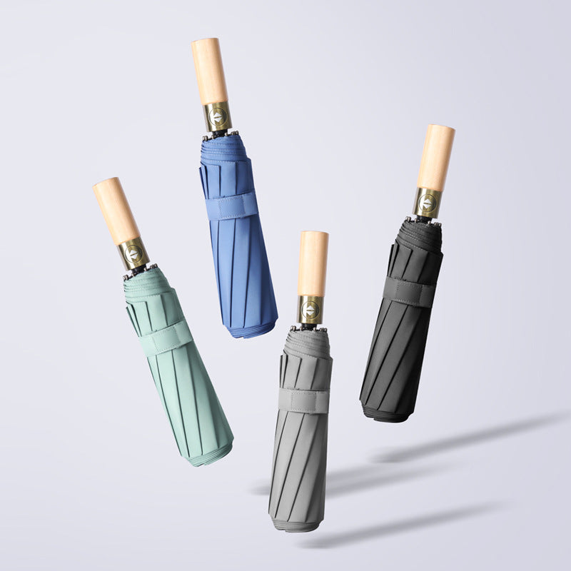 Ladies elegant foldable umbrella with ergonomic wooden handle and wind-resistant construction Kalsten