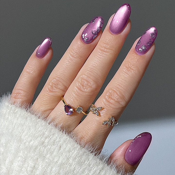 Decorative Press-On Nail Set with Elegant Foil Accents kalsten