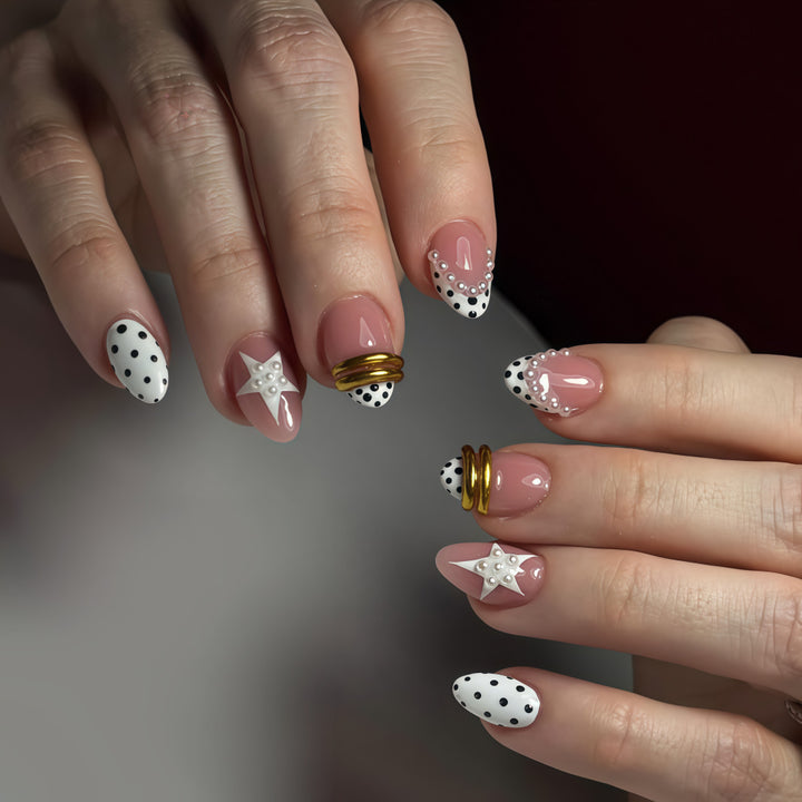 Stylish Star and Dot Design Artificial Nails Kalsten