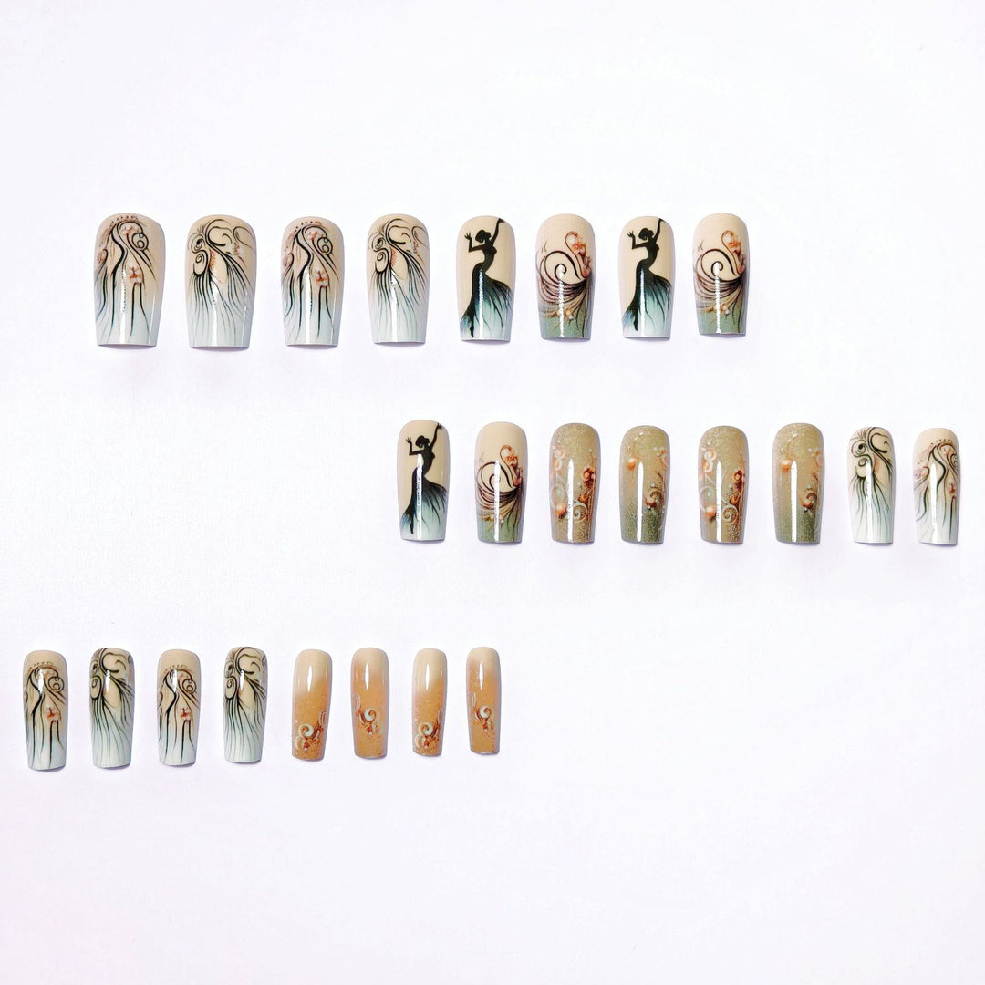 Artificial nails with elegant silhouette and floral accents Kalsten
