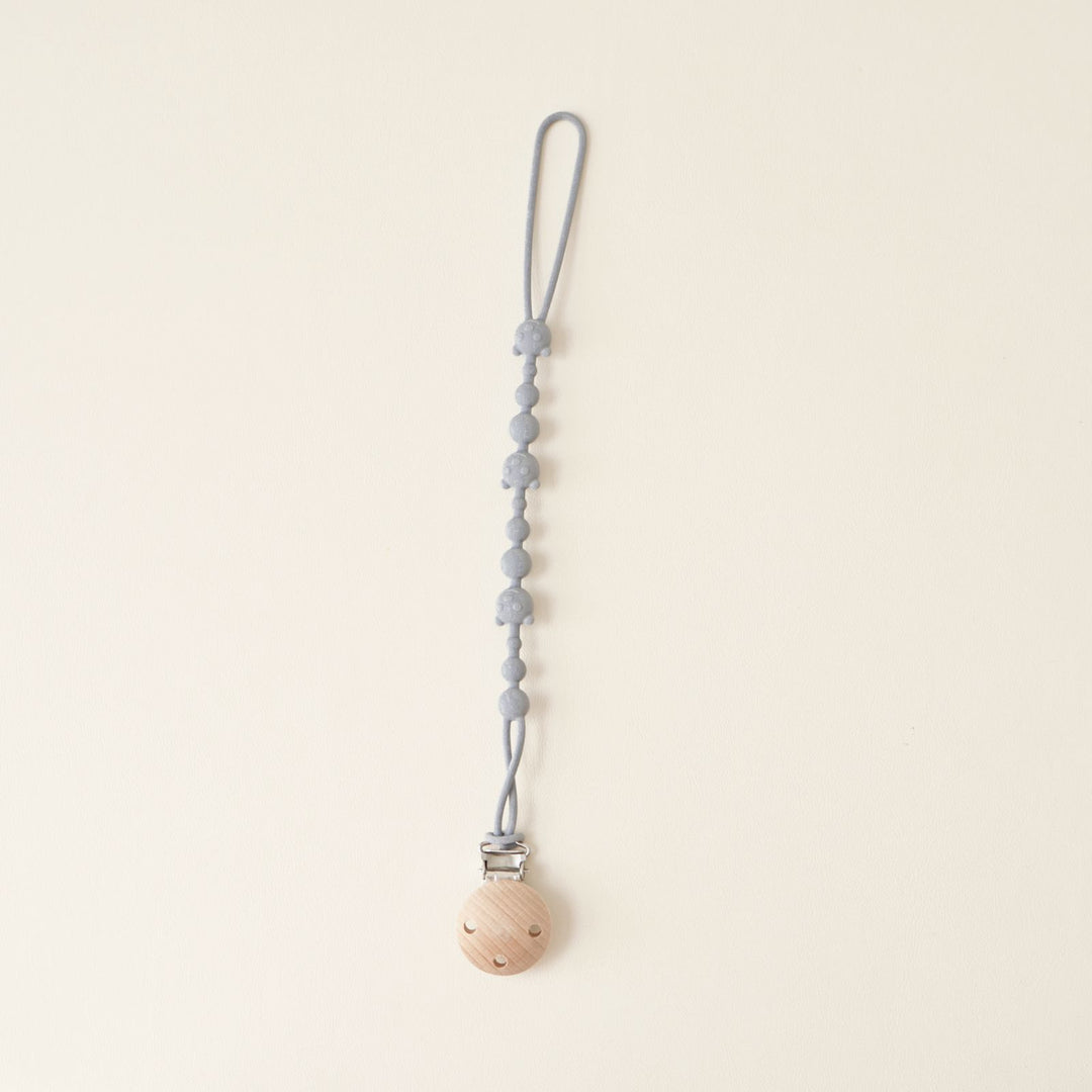 Silicone Beaded Pacifier and Teether Clip with Wooden Safety Clip