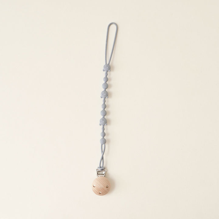 Silicone Beaded Pacifier and Teether Clip with Wooden Safety Clip