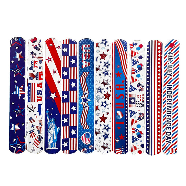 Unisex nan trendy snap bracelet set with patriotic USA motifs and flexible metal core Kalsten