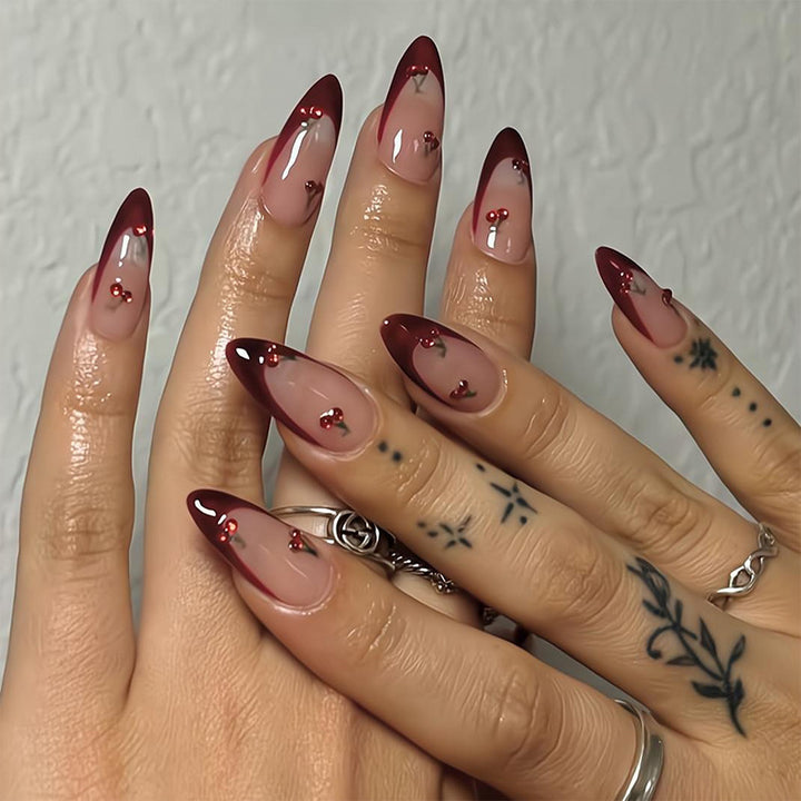 Acrylic nail set with fruity cherry design Kalsten