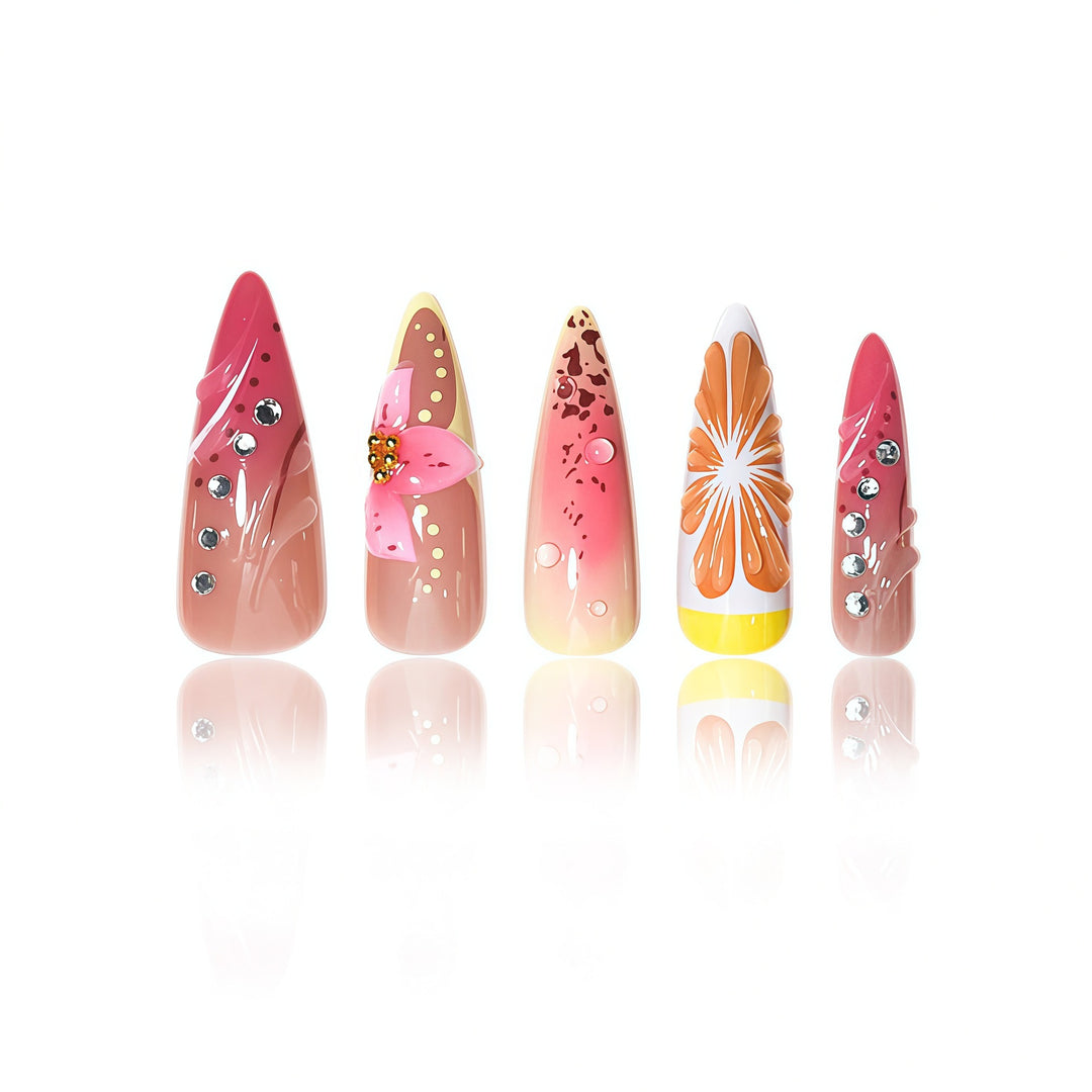 Floral Design Stiletto Nail Extensions Kalsten