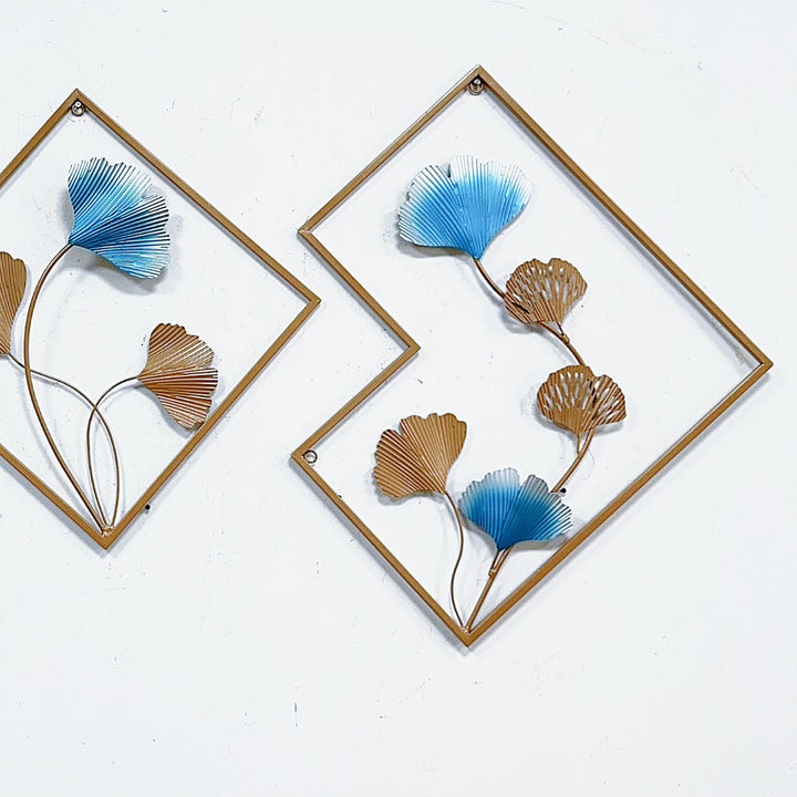 Decorative Metal Wall Art Set with Ginkgo Leaf and Floral Design Kalsten