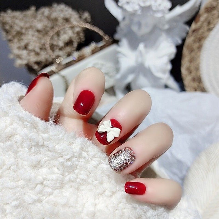 Decorative Press-On Nail Art Set with Bow Accent Kalsten