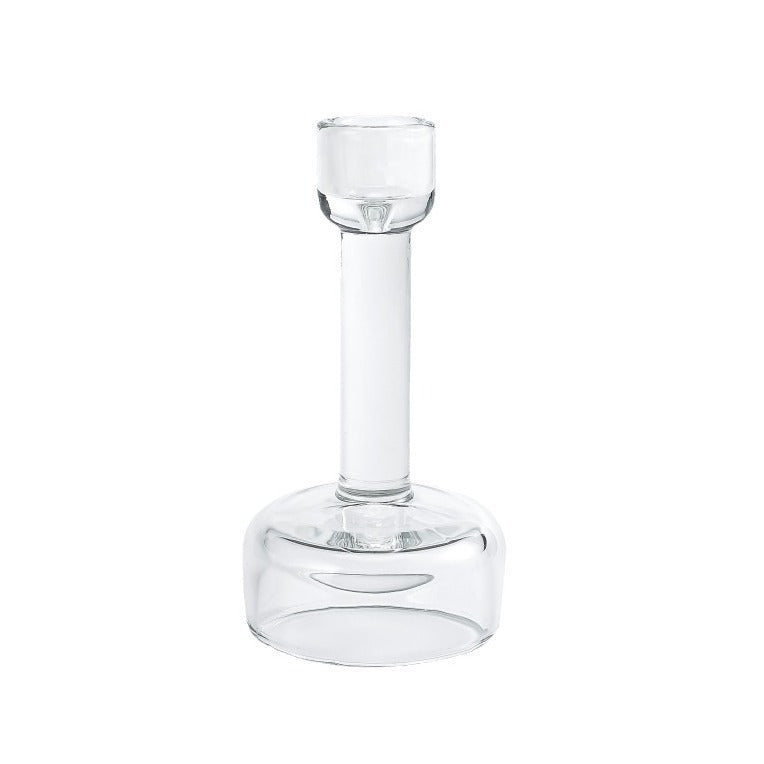 Minimalist Clear Glass Taper Candle Holder Pair with Weighted Base Kalsten