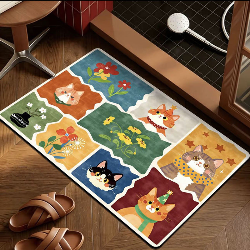 Playful Cat-Themed Bath Mat