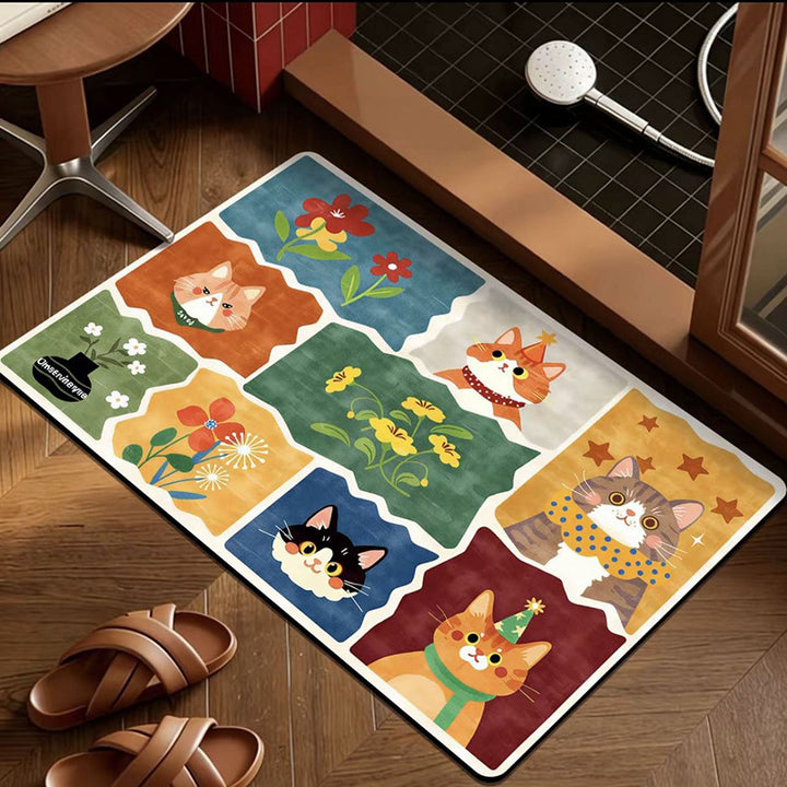Playful Cat-Themed Bath Mat