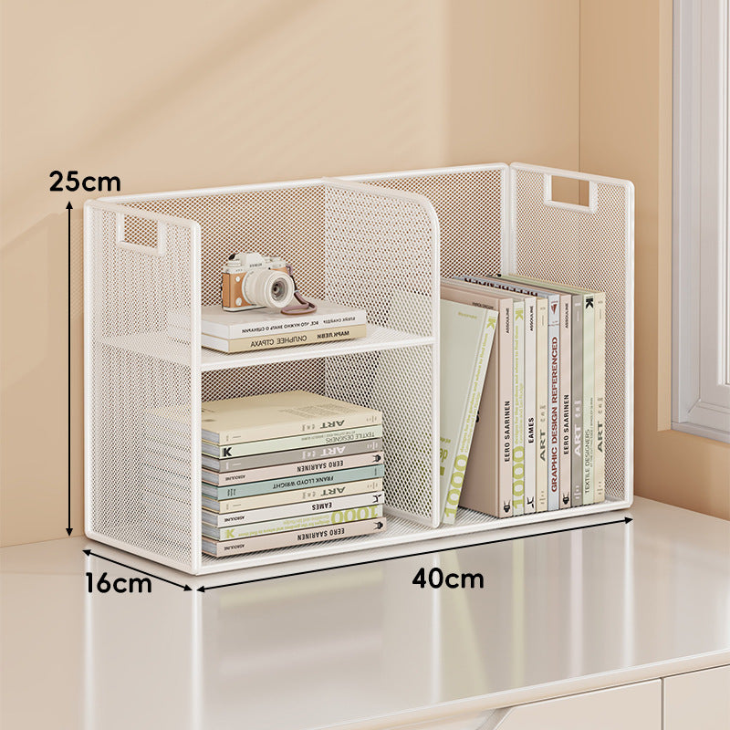 Perforated Metal Two-Tier Desktop Organizer Shelf with Integrated Carry Handles