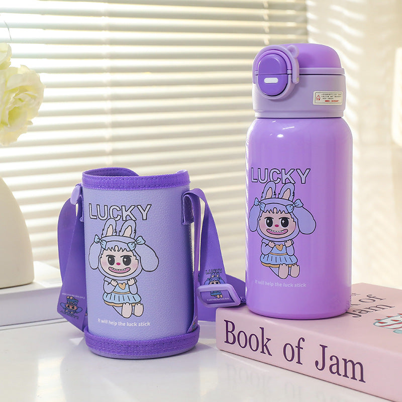 Ladies insulated drinking bottle with cute frog design and practical carrying strap Kalsten