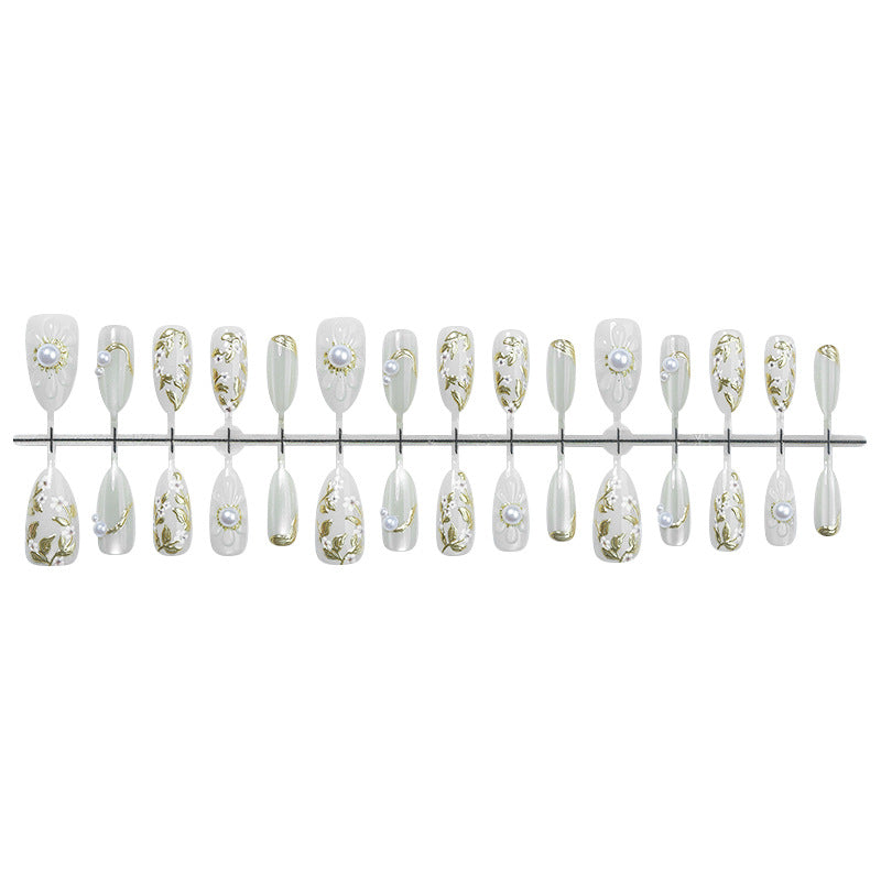 Premium Decorative Press-On Nail Set with Elegantly Embellished Designs Kalsten