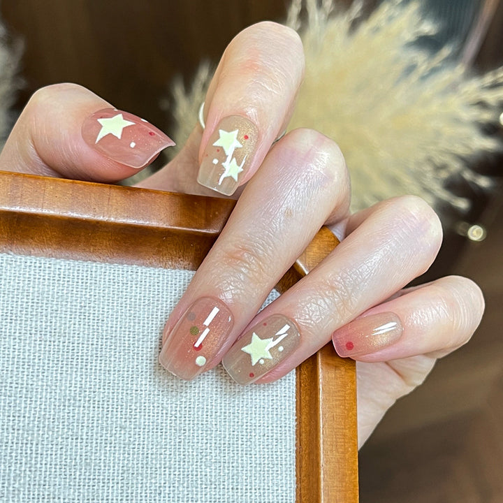 Artistic Press-On Nail Set with Star and Dot Design Kalsten