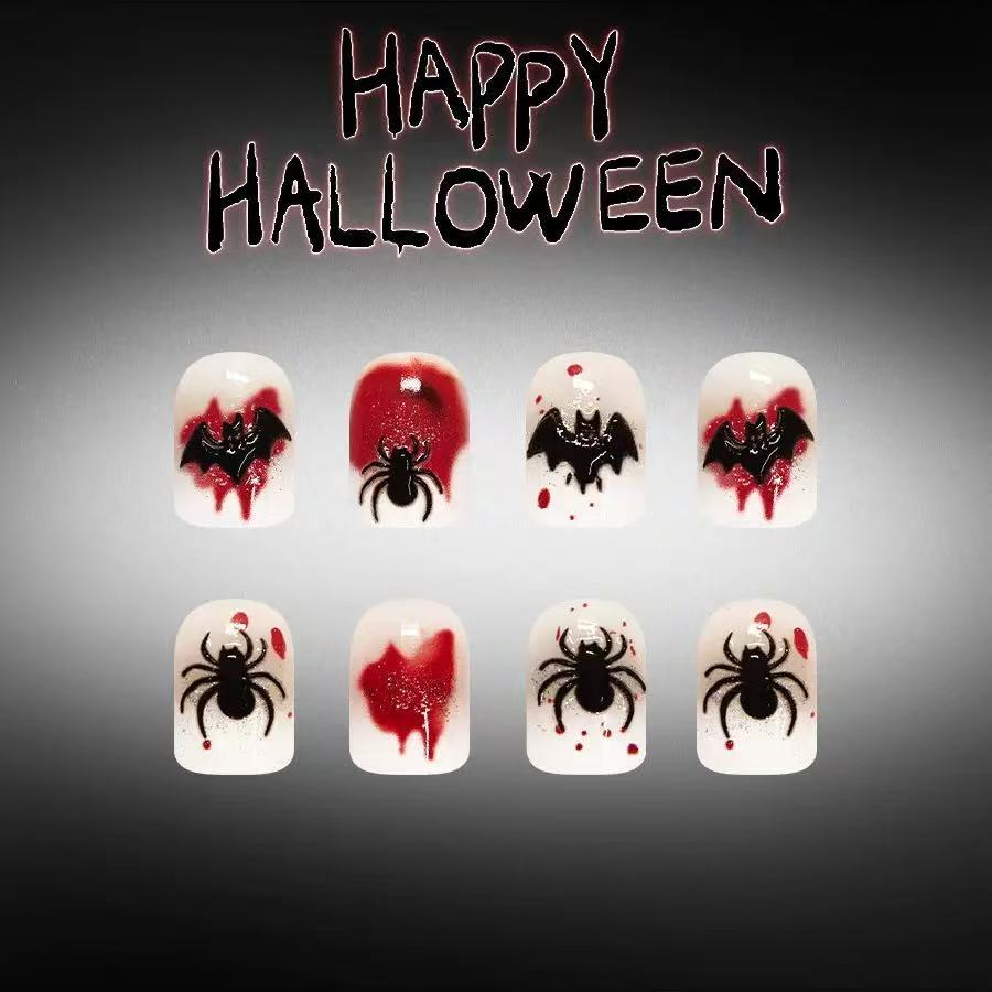 Halloween Fake Nail Set with Stylish Spider Web and Vampire Designs Kalsten