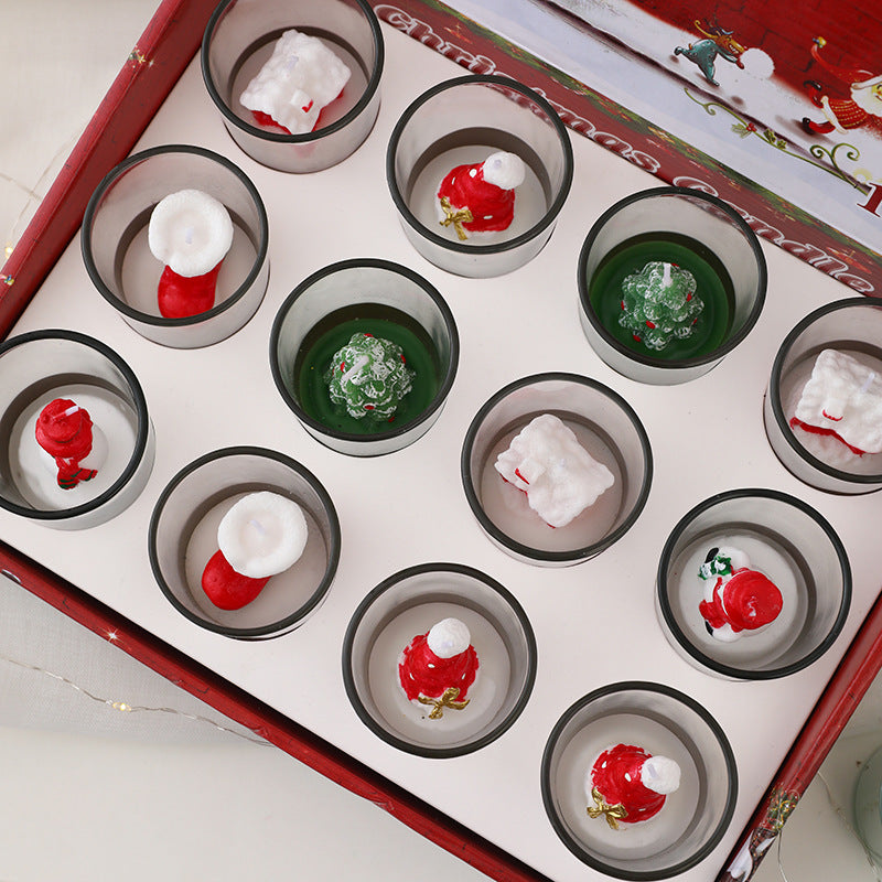 Holiday Figurine Votive Candle Set in Glass Cups