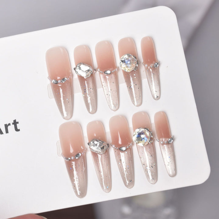 Artistic Stiletto Press-On Nail Art with Glimmering Accents Kalsten