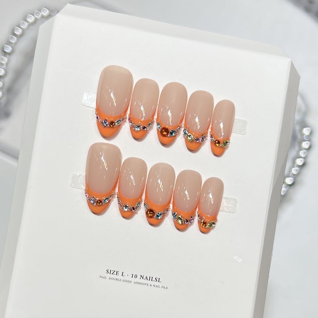 Decorative Press-On Nail Set with Rhinestone Accents Kalsten