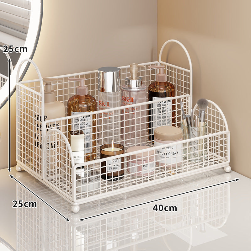 Curved Corner Triple-Tier Metal Mesh Vanity and Countertop Organizer