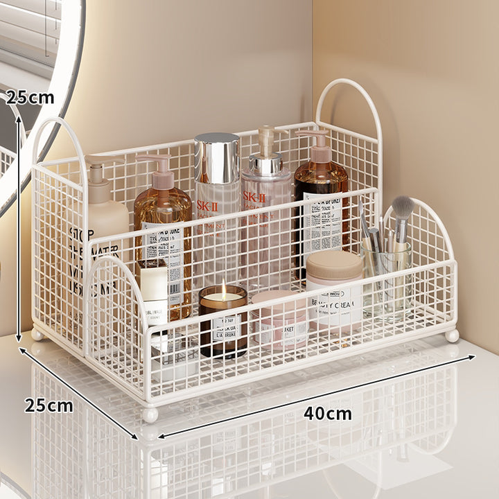 Curved Corner Triple-Tier Metal Mesh Vanity and Countertop Organizer