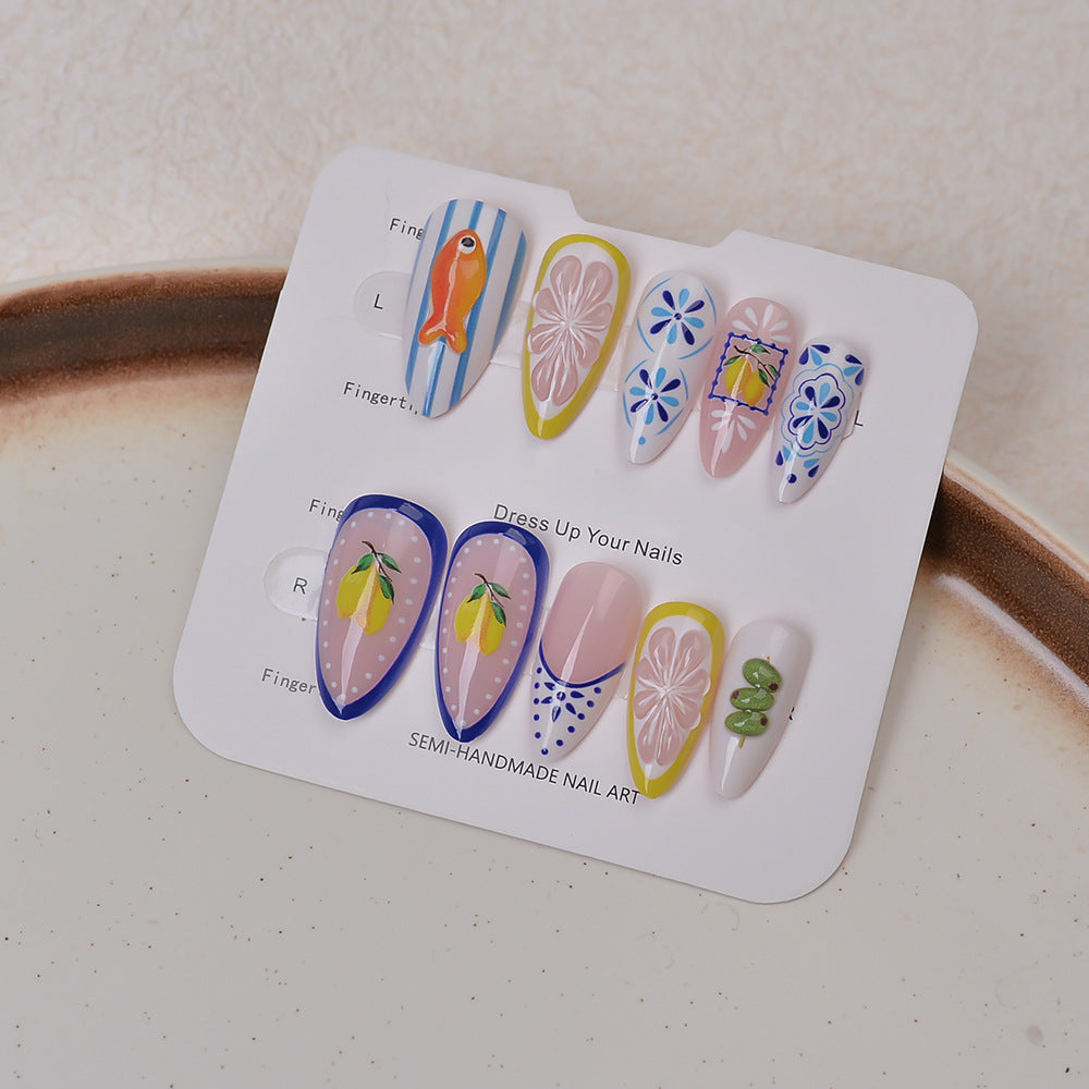 Artistic Sea-Themed Press-On Nail Set Kalsten