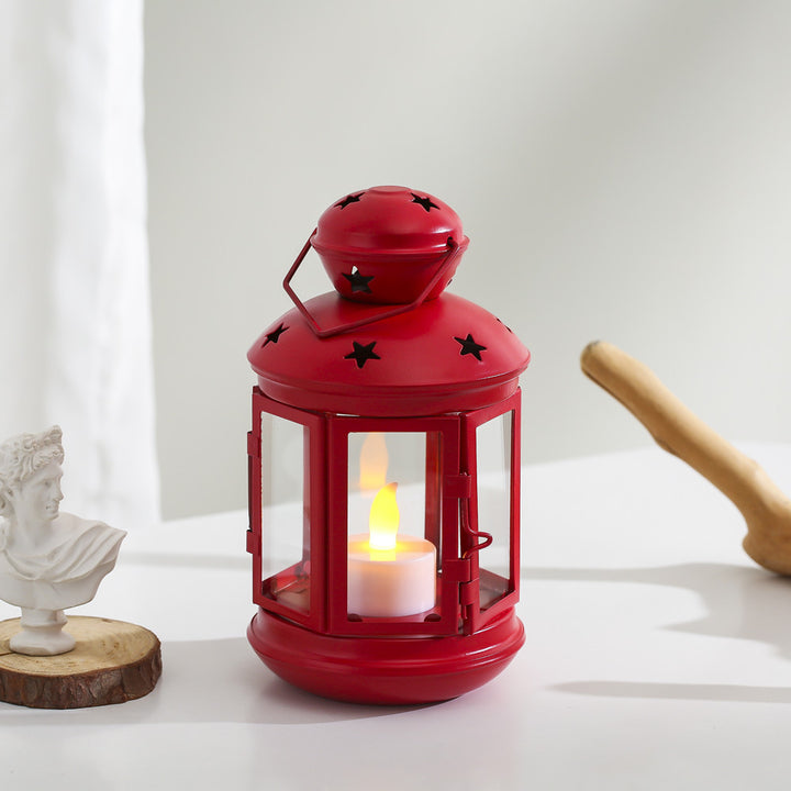 Decorative Star-Cut Glass Panel Metal Tea Light Lantern Kalsten