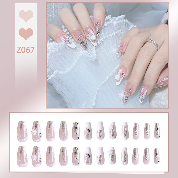 Acrylic nail set with elegant 3D flower and glitter decorations Kalsten
