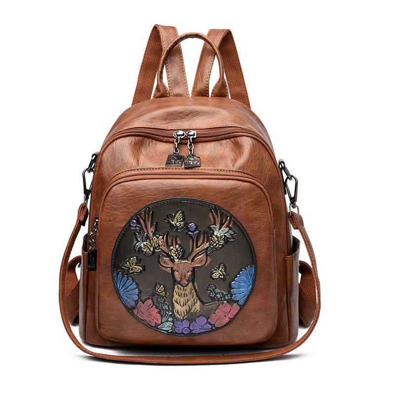 Creative Embroidered Leather Backpack