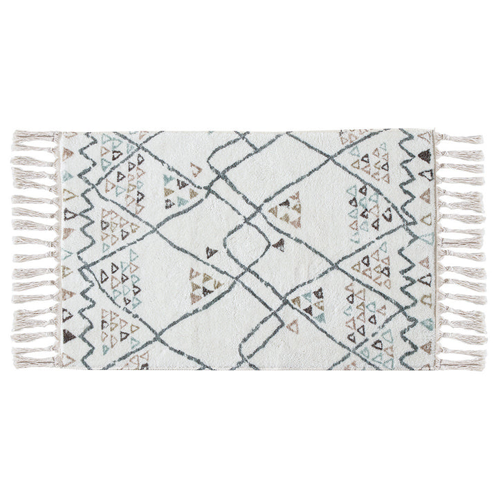Boho cotton bath mat with fringes and geometric diamond pattern Kalsten