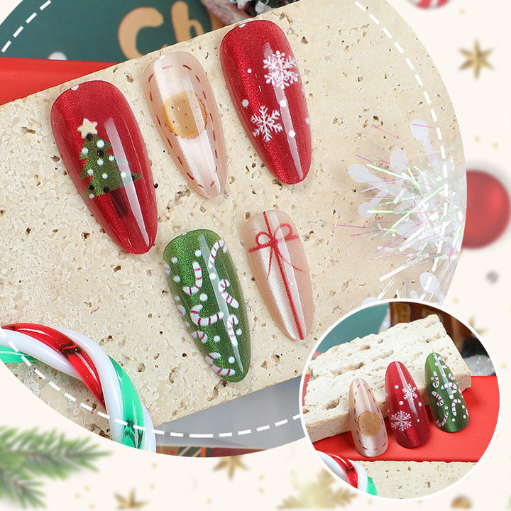 Festive Christmas-Themed Press-On Nail Art Set