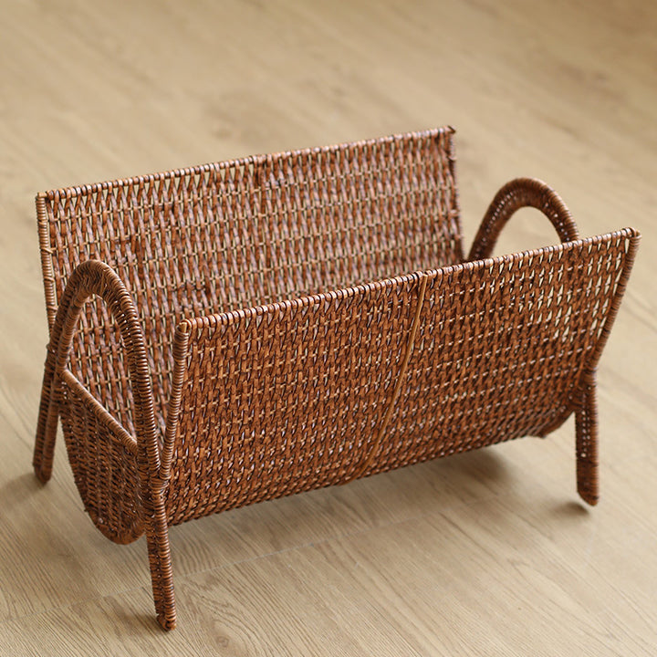 Unisex Rectangular Magazine Basket made of Handwoven Rattan Kalsten