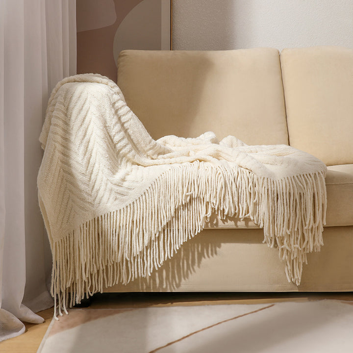 Cozy Knit Fringe Blanket Kalsten