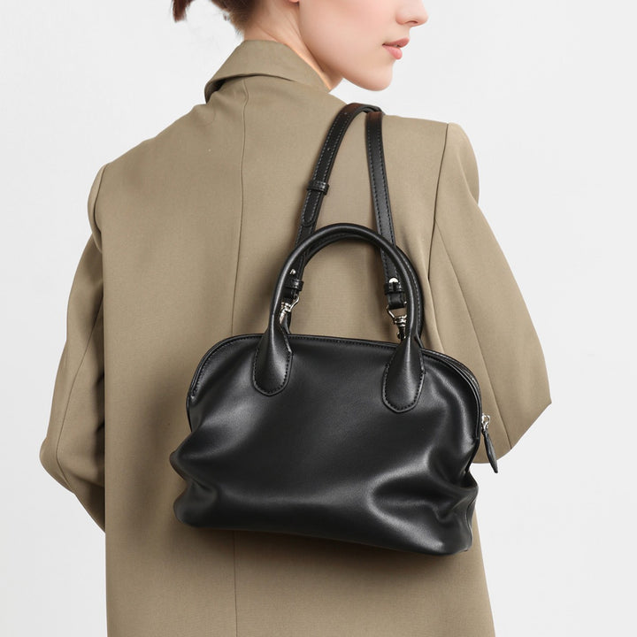 Soft Dome Satchel Handbag with Rolled Top Handles & Adjustable Detachable Shoulder Strap