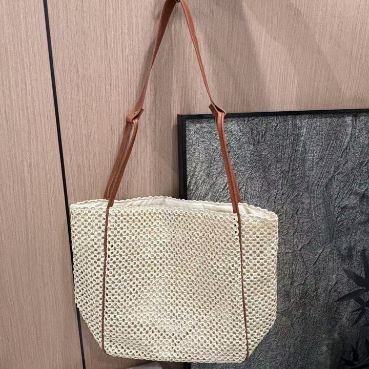 Handmade mesh tote bag with leather accents Kalsten