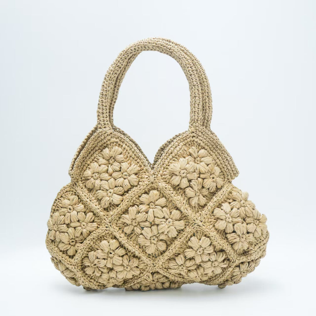 Handmade macrame shoulder bag with playful flower pattern Kalsten