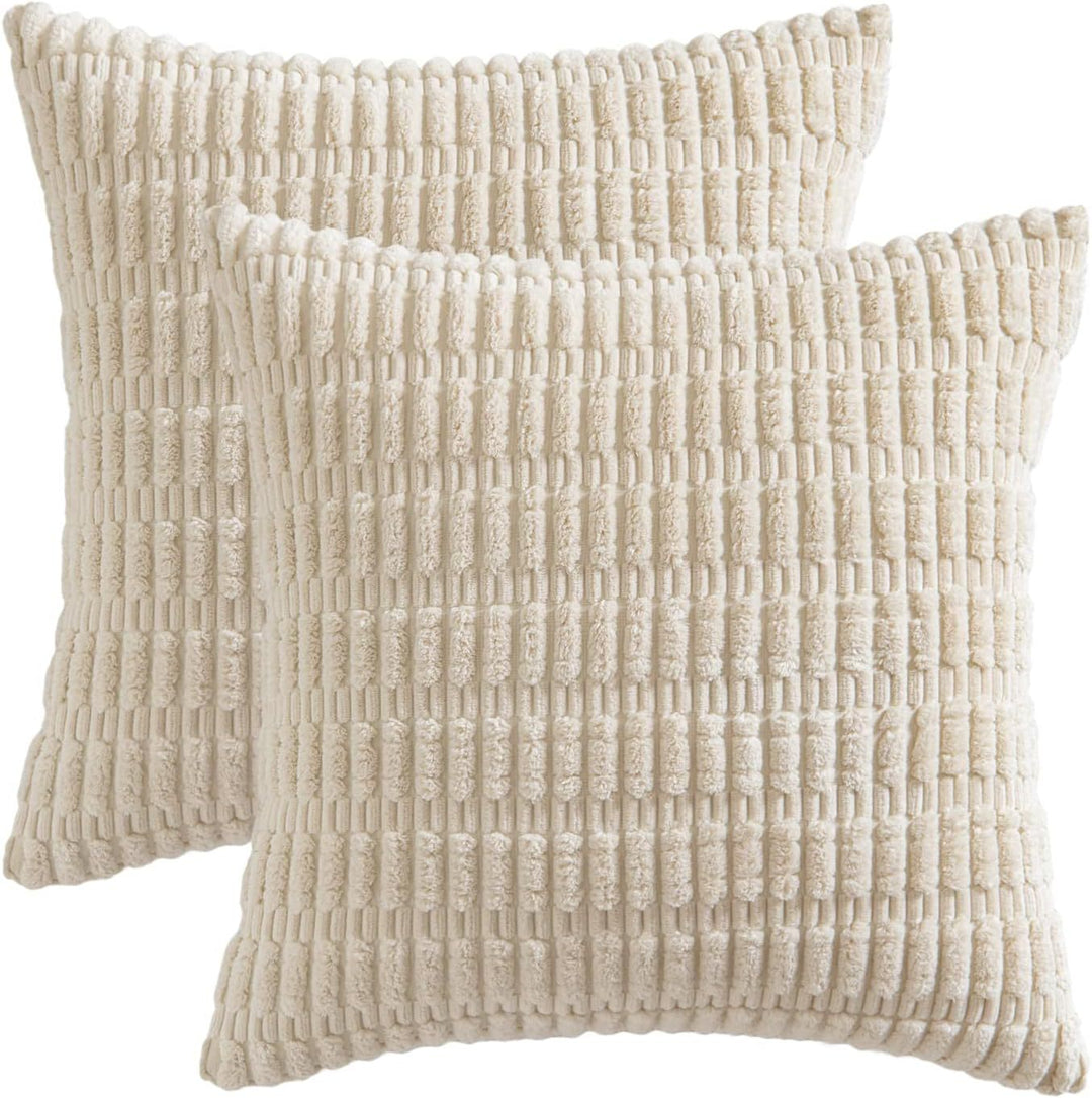 Textured Chenille Square Throw Pillow Cover Pair with Raised Grid Tufting