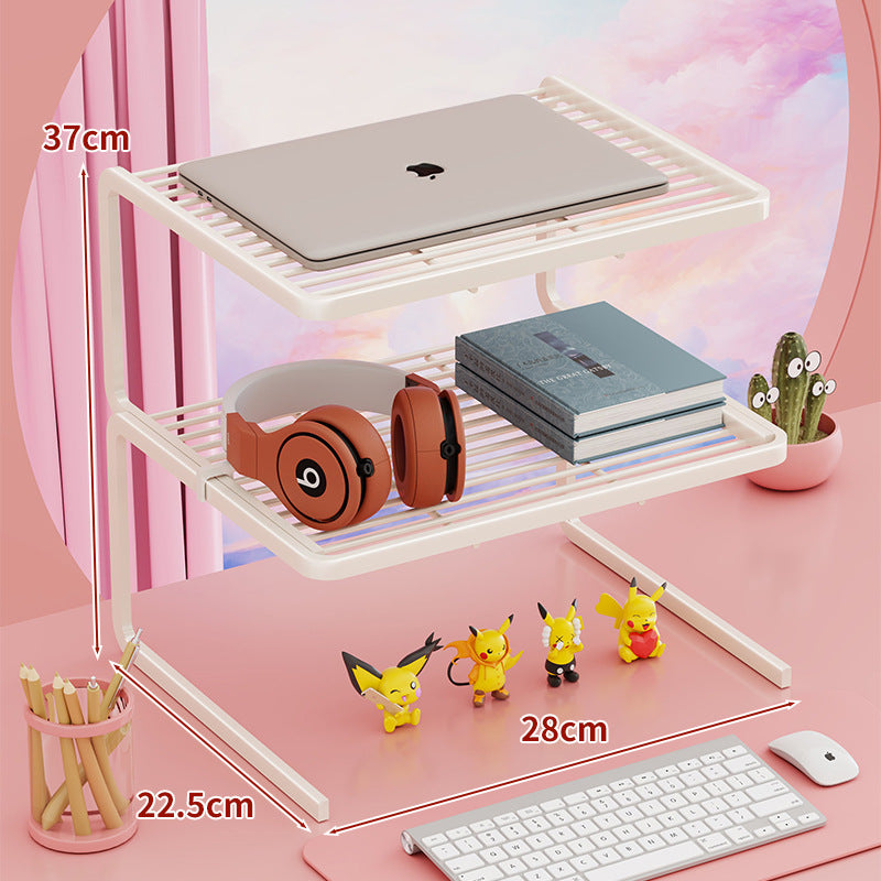Two Tier Adjustable Metal Laptop and Monitor Riser with Ventilated Slatted Shelves
