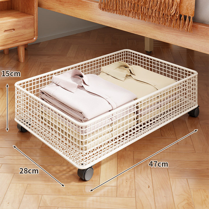 Underbed Low-Profile Metal Mesh Storage Drawer on Casters