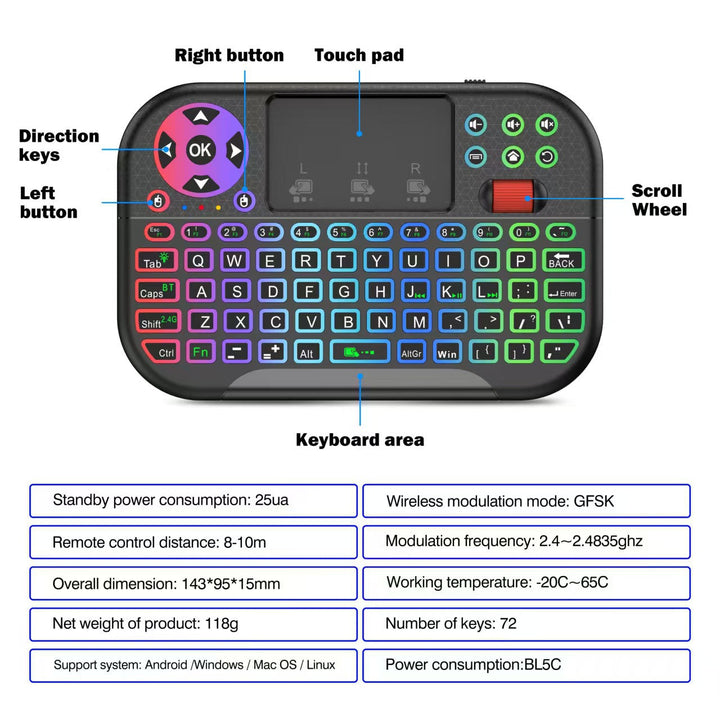 Mini Wireless Touchpad Keyboard Kalsten