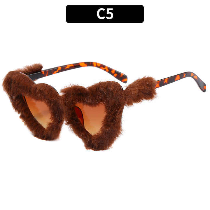 Stylish Triangle Frame Sunglasses with Faux Fur Trim